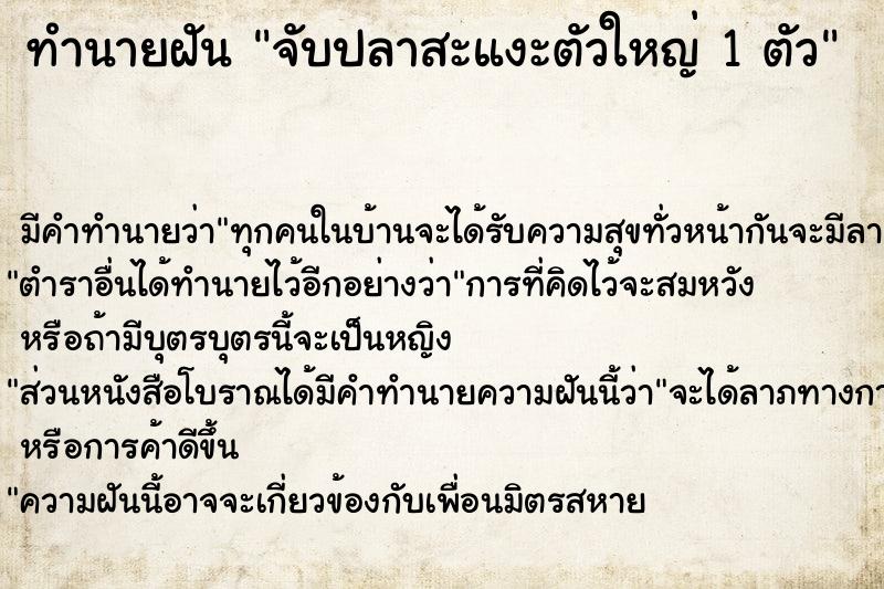 ทำนายฝันทำนายฝันจับปลาสะแงะตัวใหญ่1ตัว